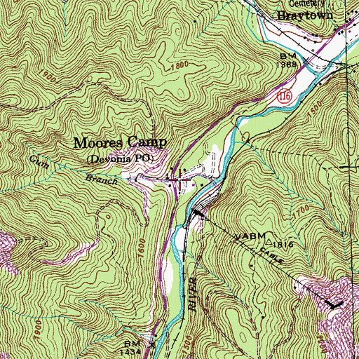 Topographic Map of Moores Camp, TN