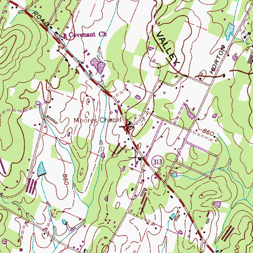 Topographic Map of Moores Chapel Baptist Church, TN