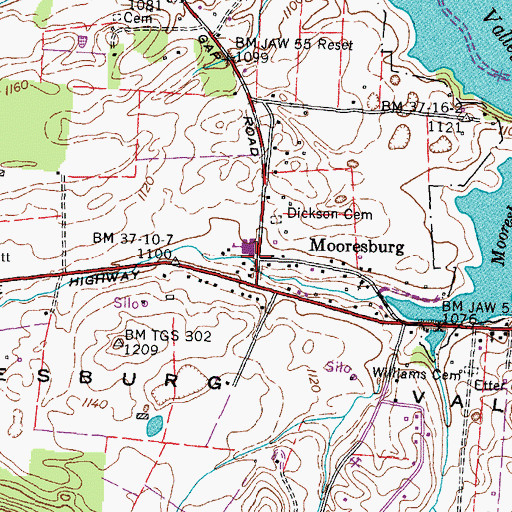 Topographic Map of Mooresburg, TN