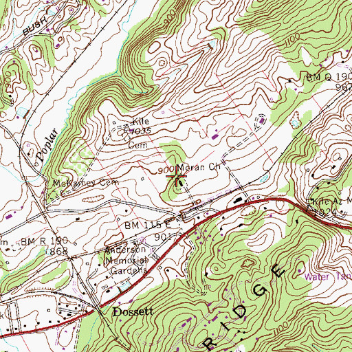 Topographic Map of Moran Baptist Church, TN