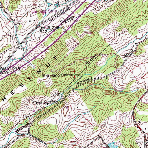 Topographic Map of Moreland Cemetery, TN