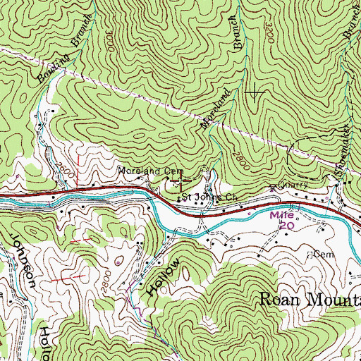 Topographic Map of Moreland Cemetery, TN