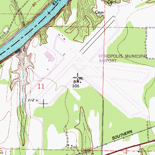 Topographic Map of Demopolis Regional Airport, AL