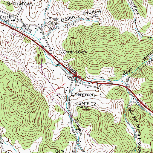 Topographic Map of Morgan Branch, TN
