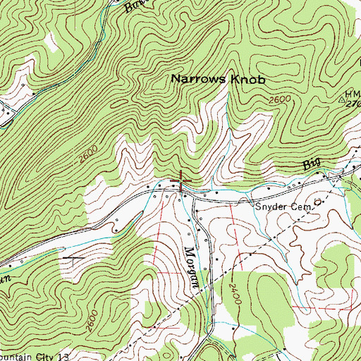 Topographic Map of Morgan Branch, TN