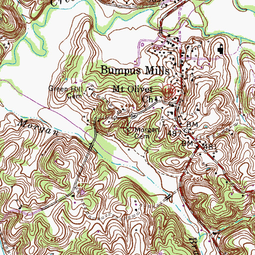 Topographic Map of Morgan Cemetery, TN