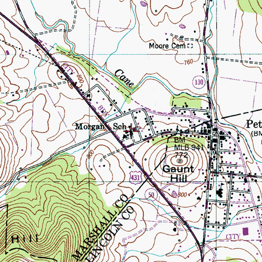 Topographic Map of Morgan School, TN
