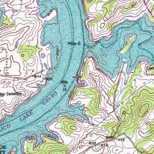 Topographic Map of Morganton Ferry, TN