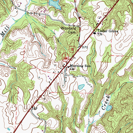 Topographic Map of Morning Sun Church, TN