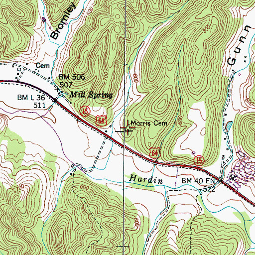 Topographic Map of Morris Cemetery, TN
