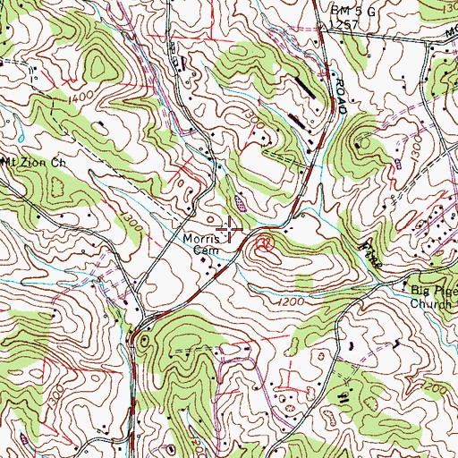 Topographic Map of Morris Cemetery, TN
