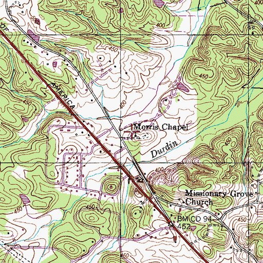 Topographic Map of Morris Chapel, TN