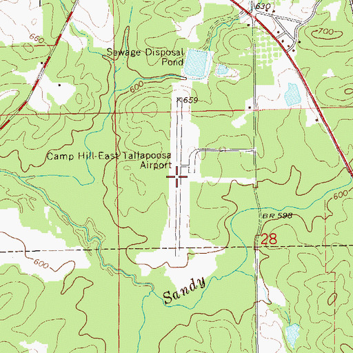 Topographic Map of Camp Hill-Tallapoosa County Airport (historical), AL