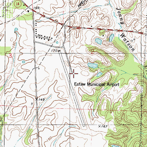 Topographic Map of Eutaw Municipal Airport, AL