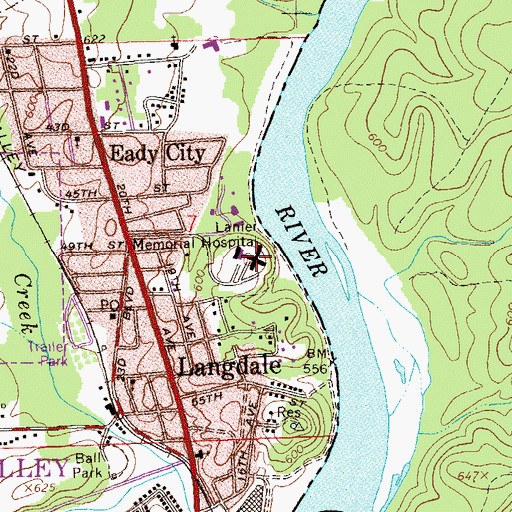 Topographic Map of George H Lanier Memorial Hospital Airport, AL
