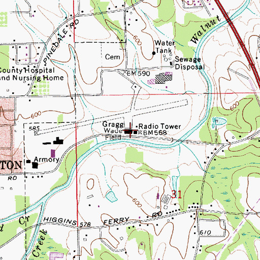 Topographic Map of Chilton County Airport, AL