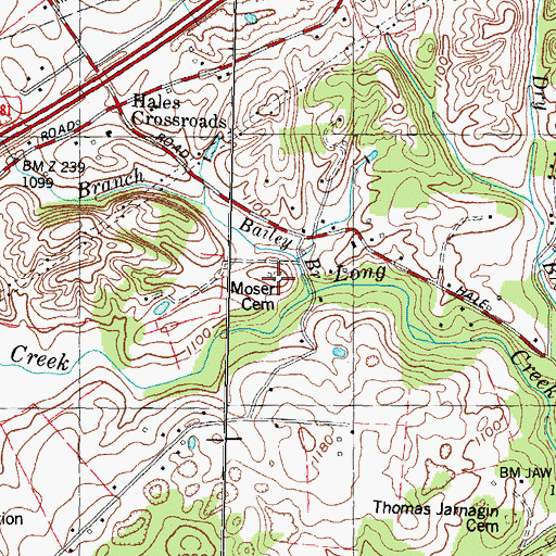 Topographic Map of Moser Cemetery, TN