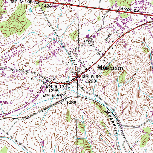 Topographic Map of Mosheim, TN