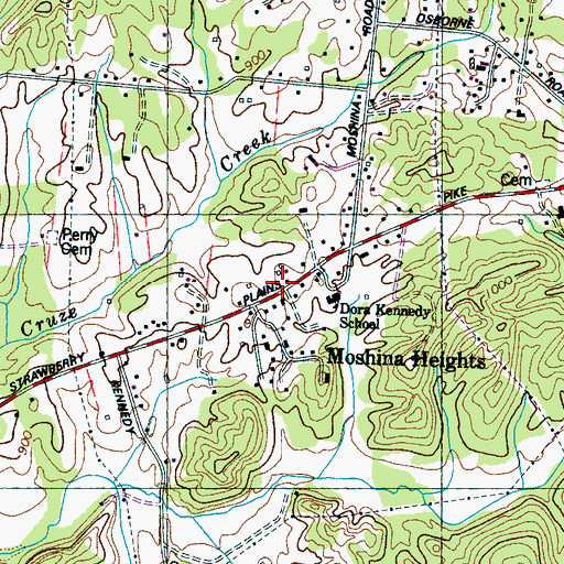 Topographic Map of Moshina Heights, TN