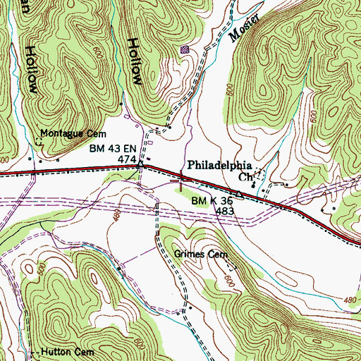 Topographic Map of Mosier Branch, TN