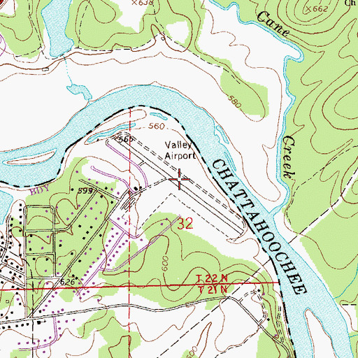 Topographic Map of Valley Airport (historical), AL