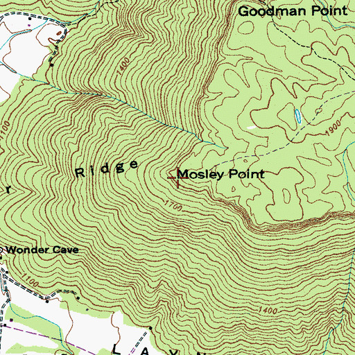 Topographic Map of Mosley Point, TN