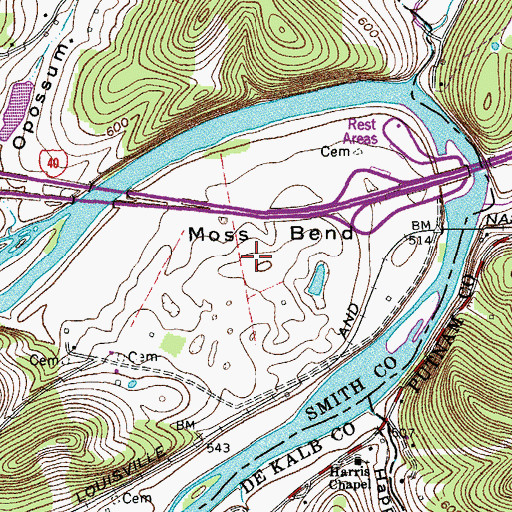 Topographic Map of Moss Bend, TN