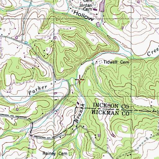 Topographic Map of Moss Branch, TN