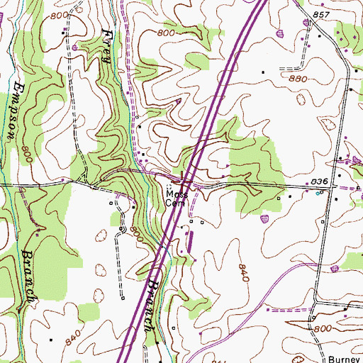 Topographic Map of Moss Cemetery, TN