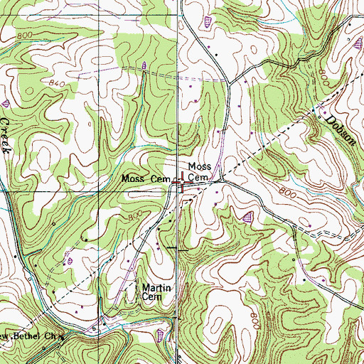 Topographic Map of Moss Cemetery, TN