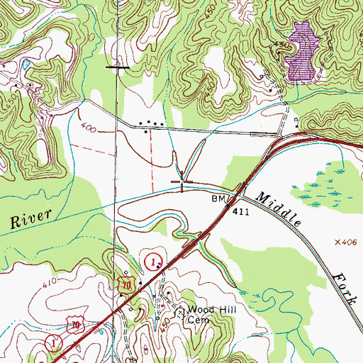 Topographic Map of Moss Creek, TN