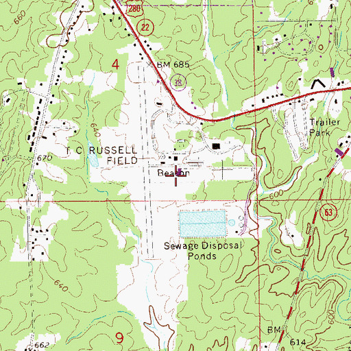 Topographic Map of Thomas C Russell Field, AL