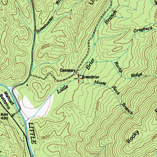 Topographic Map of Mossy Rock Branch, TN