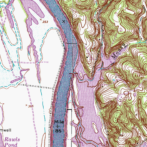 Topographic Map of Mossy Run Creek, TN
