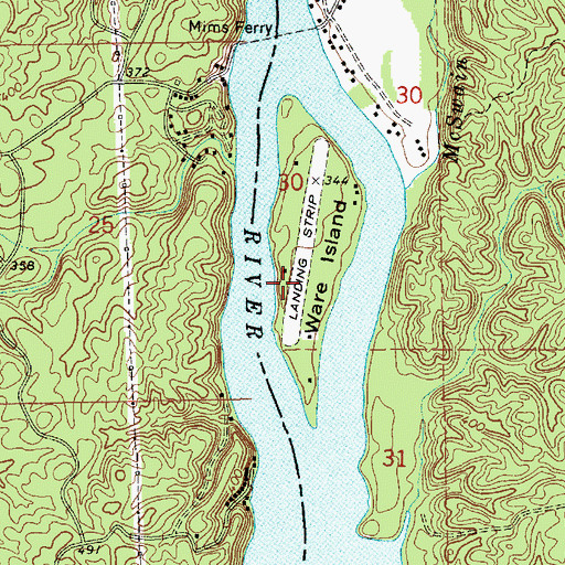 Topographic Map of Ware Island Airport, AL