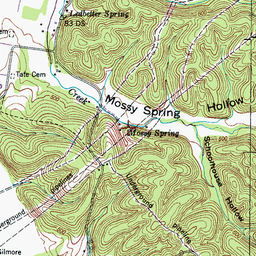 Topographic Map of Mossy Spring, TN