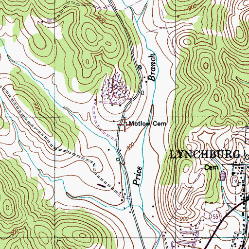 Topographic Map of Motlow Cemetery, TN