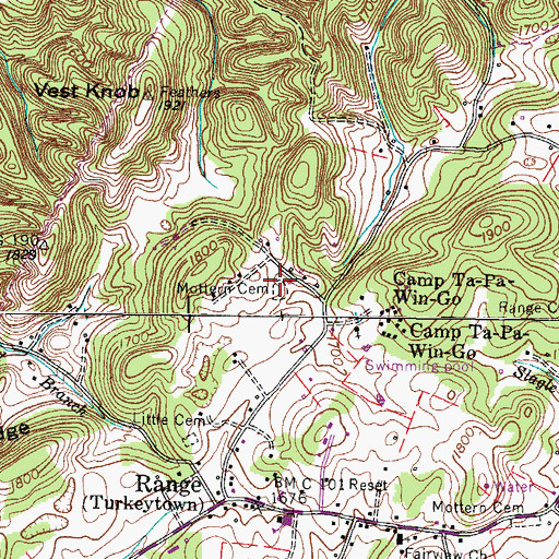 Topographic Map of Mottern Cemetery, TN