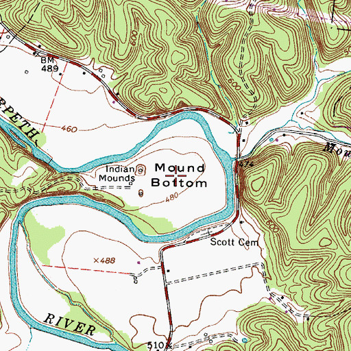 Topographic Map of Mound Bottom, TN