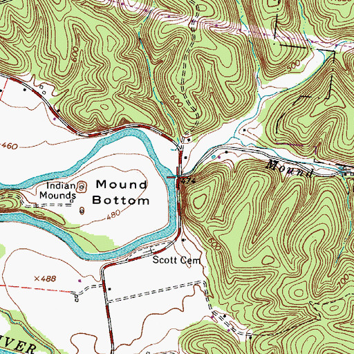 Topographic Map of Mound Creek, TN