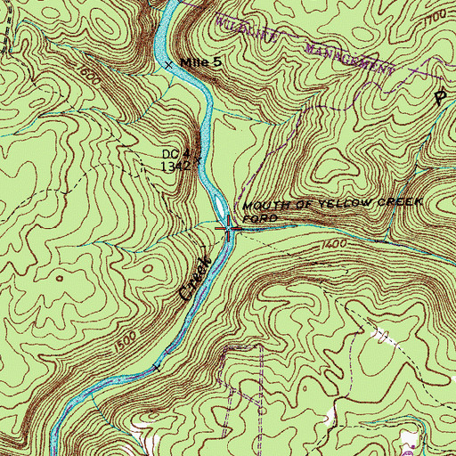 Topographic Map of Mouth of Yellow Creek Ford, TN