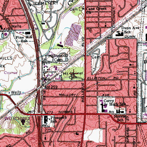 Topographic Map of Mount Carmel Cemetery, TN