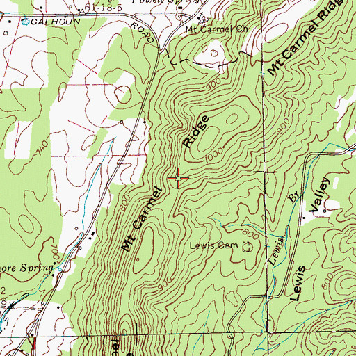Topographic Map of Mount Carmel Ridge, TN