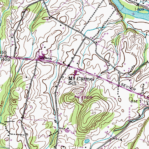 Topographic Map of Mount Carmel School, TN