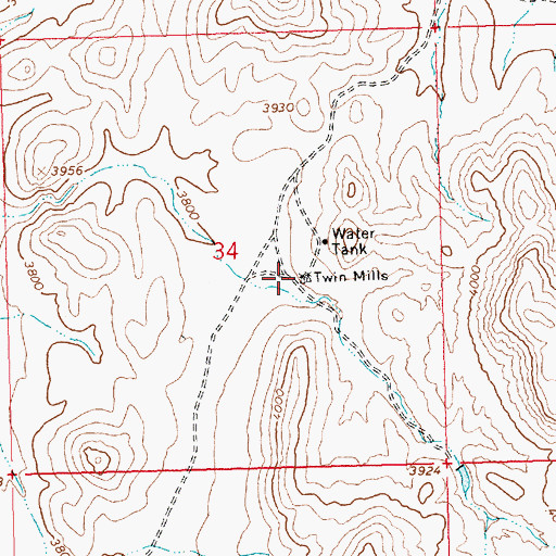 Topographic Map of Twin Mills, AZ