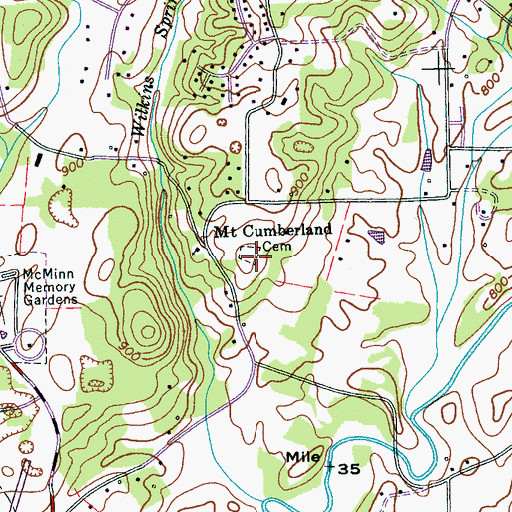 Topographic Map of Mount Cumberland Cemetery, TN