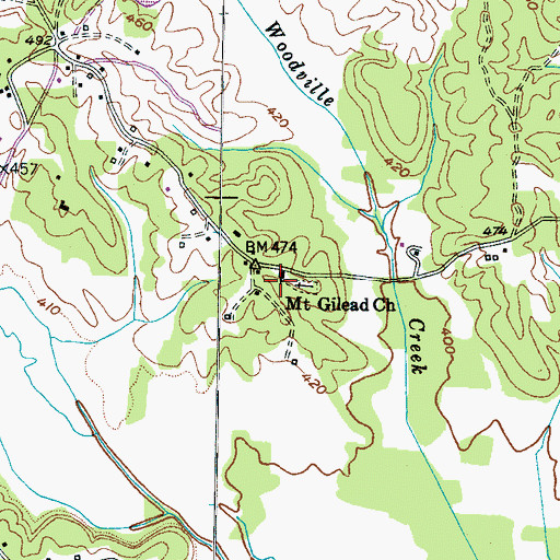 Topographic Map of Mount Gilead Church, TN