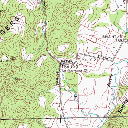 Topographic Map of Mount Harmony Church, TN