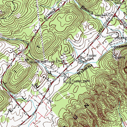 Topographic Map of Mount Harmony Church, TN
