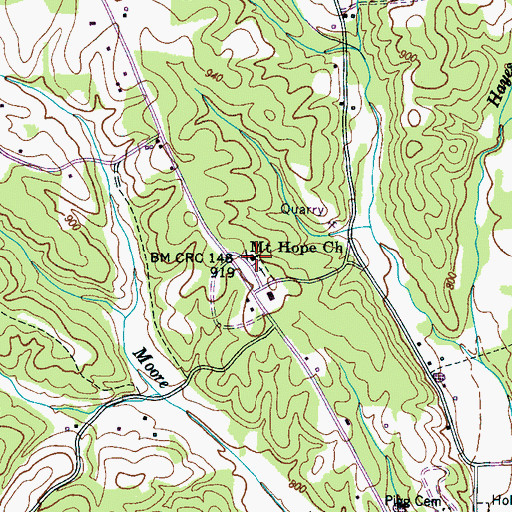 Topographic Map of Mount Hope Church, TN